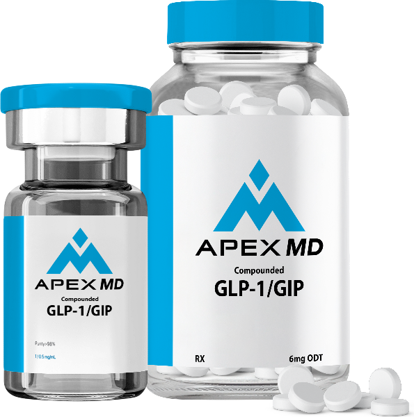 Apex MD compounded GLP-1/GIP vial and oral tablets