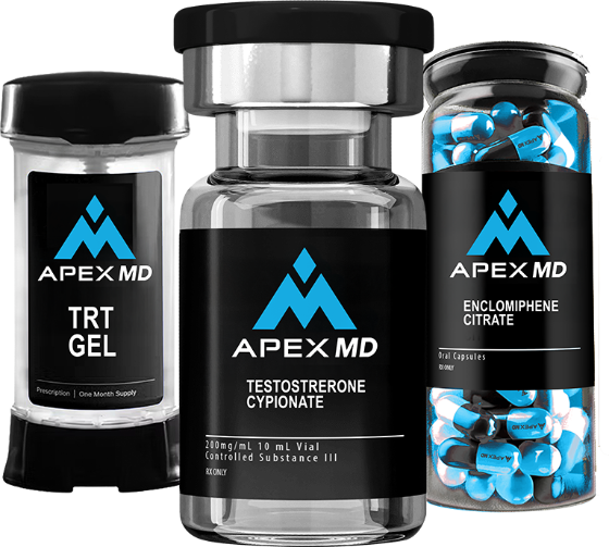 Apex MD TRT gel, testosterone cypionate vial, enclomiphene and oral TRT