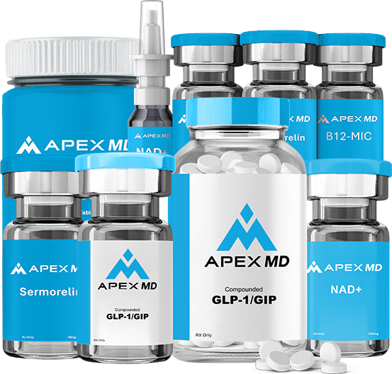Apex MD compounded GLP-1/GIP vial and tablets