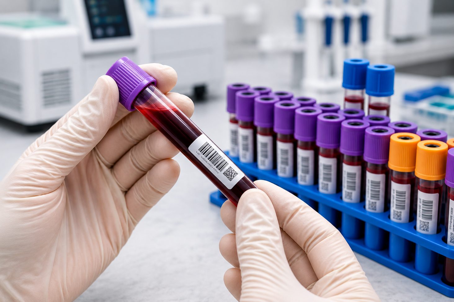 Blood sample being handled in a lab