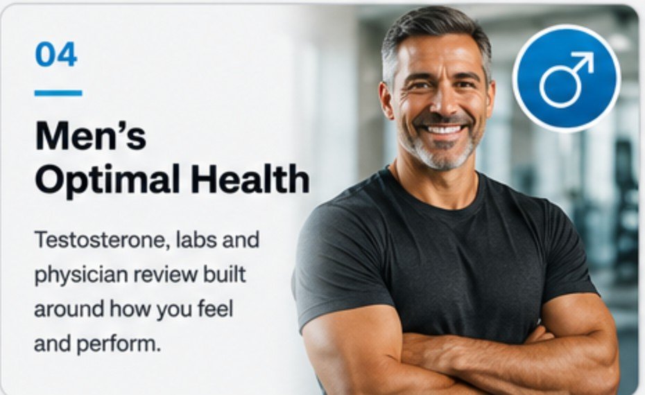 Men’s Optimal Health — testosterone, labs and physician review built around how you feel and perform