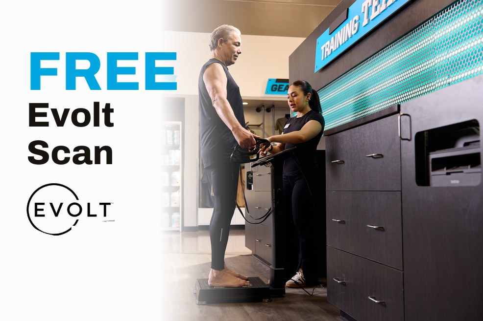 FREE Evolt Scan — member on the Evolt 360 body composition scanner